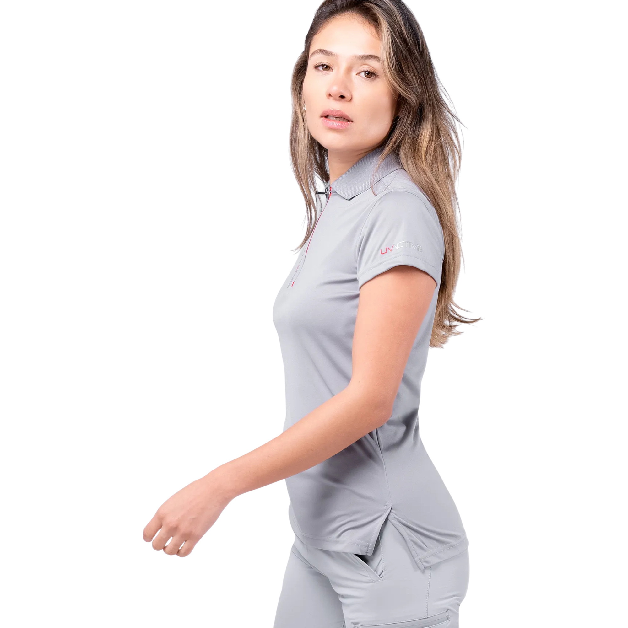 Zhik Frauen UVactive UPF50+ Kurzarm-Zip Sport-Polo ATP-0085-W-GRY - Grey